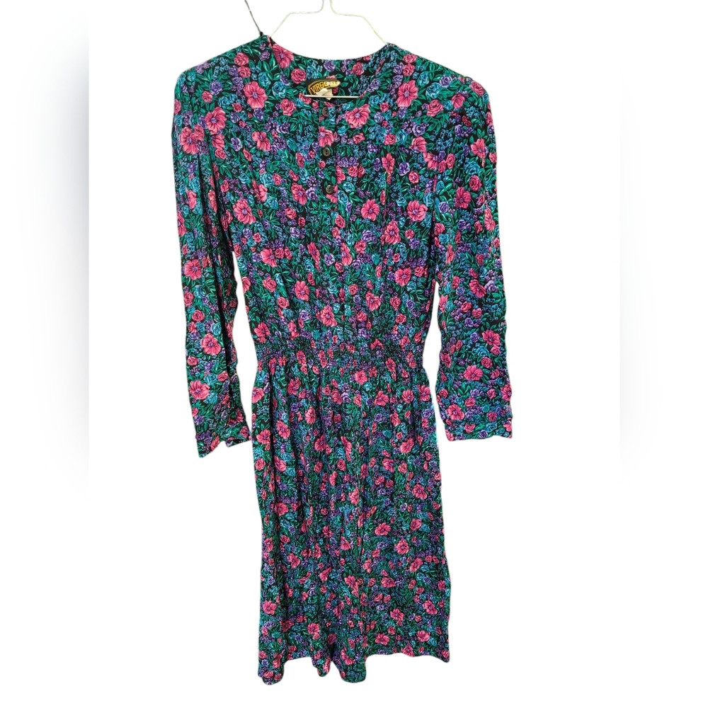 Vintage ILGWU Virgo II Floral Dress 12 Union Made Cottagecore Fairycore Spring